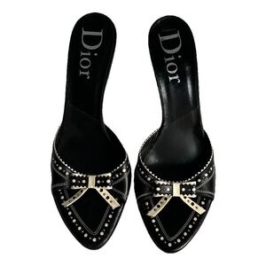 Dior Black and Cream Studded Mules